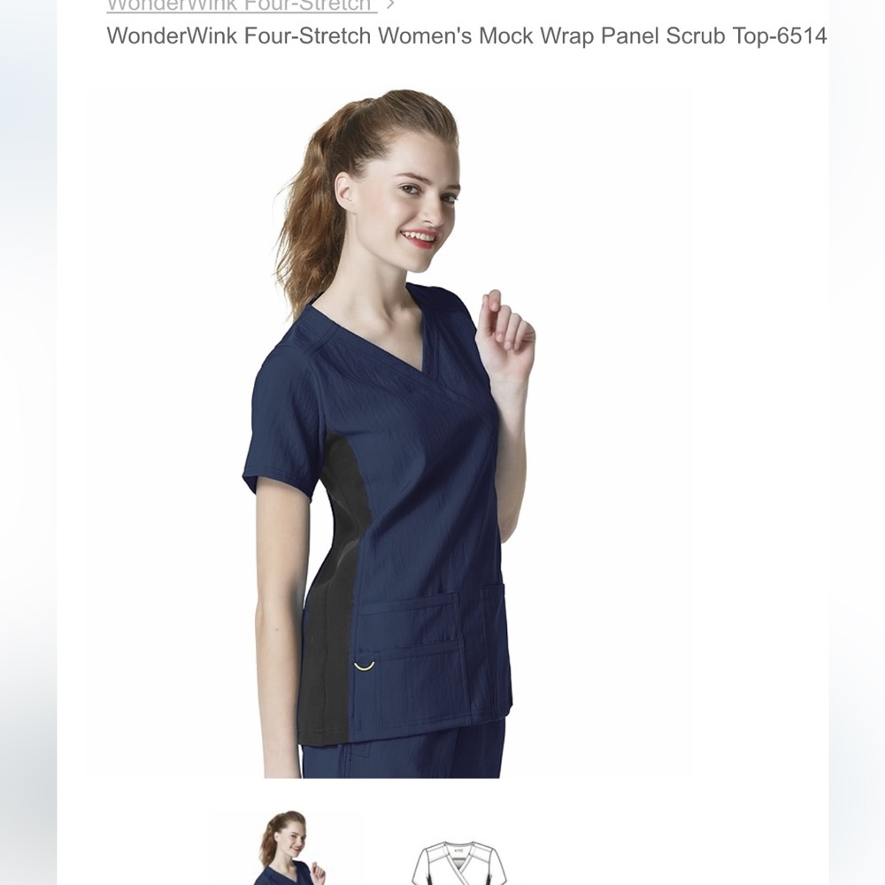 Wonderwink four-stretch womens mock wrap panel scrub top